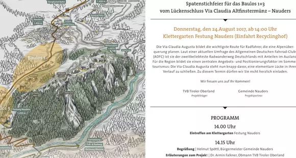 Einladung zur Spatenstichfeier für das Baulos 1+3 vom Lückenschluss Via Claudia Altfinstermünz-Nauders